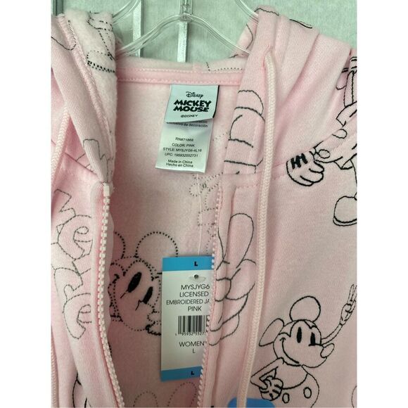 Disney Mickey Mouse Hoodie Sweatshirt Women Sz L Pink Full Zip Fleece NWT - Picture 3 of 9
